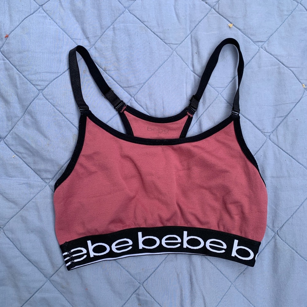 Bebe racerback sports bra in pink and black - size medium womens